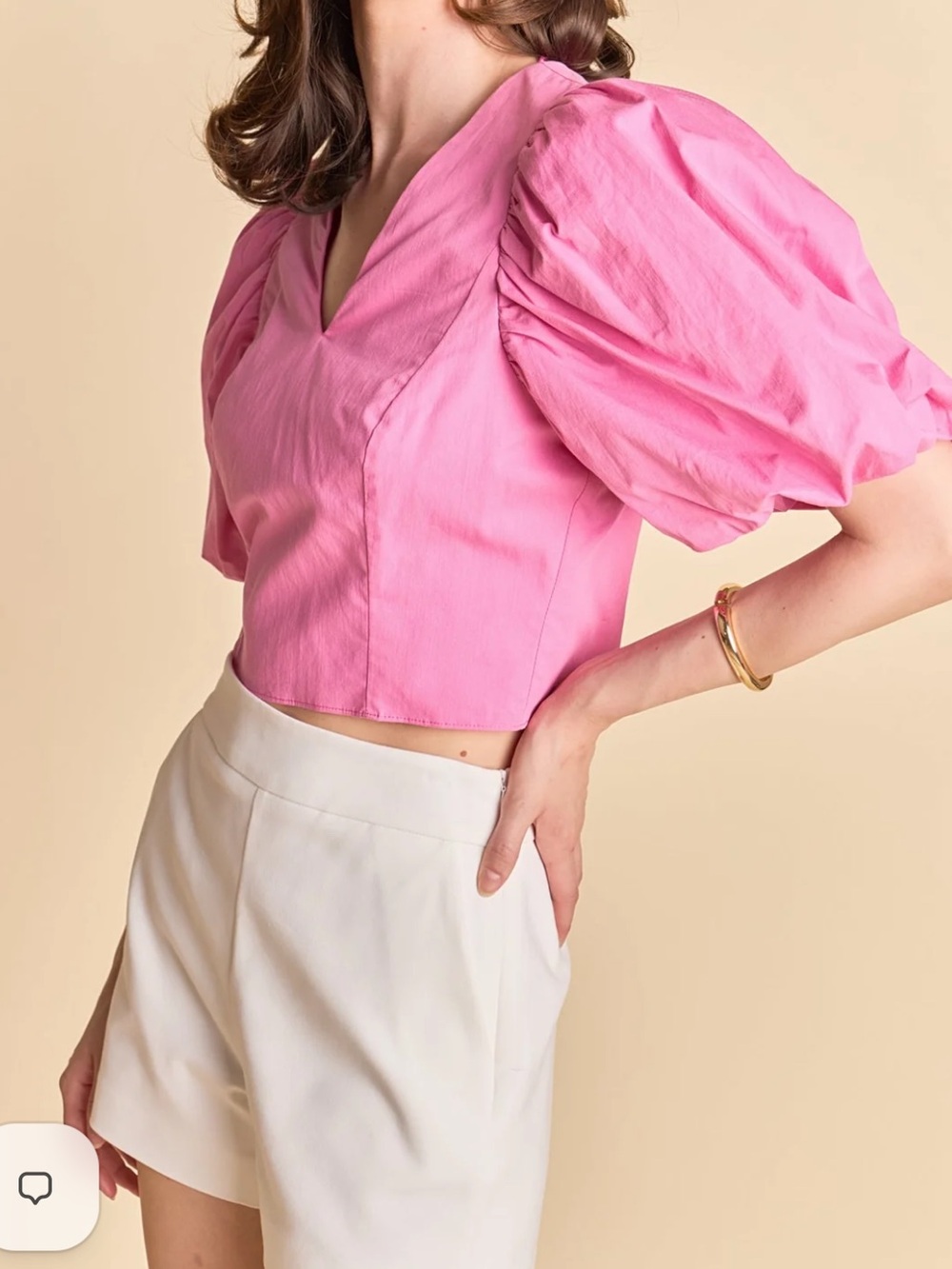 Endless Rose Pink V-Neck Puff Sleeve Crop Top